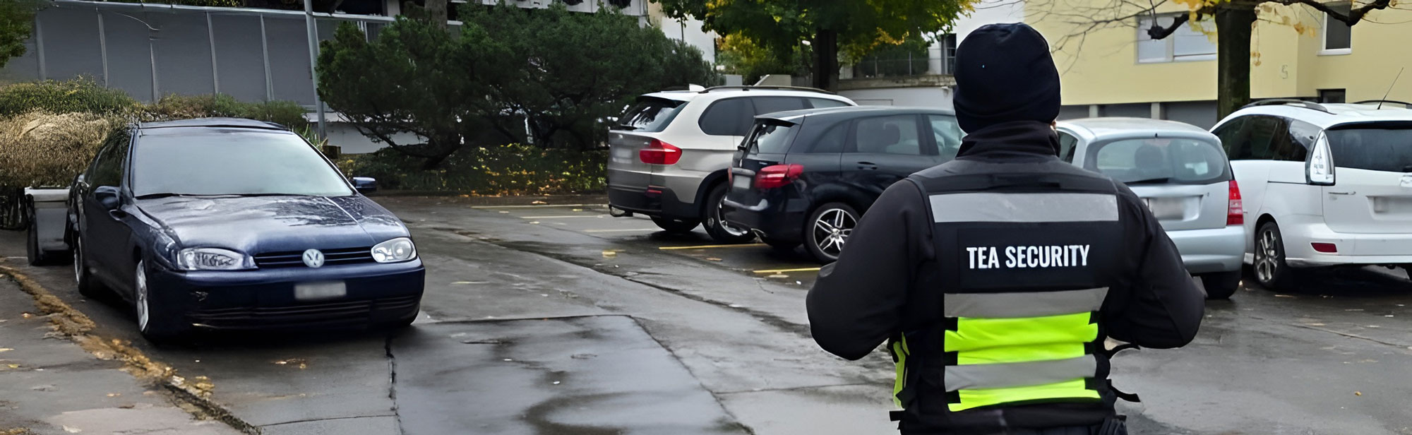 Security auf Parkplatz bei Routinerundgang